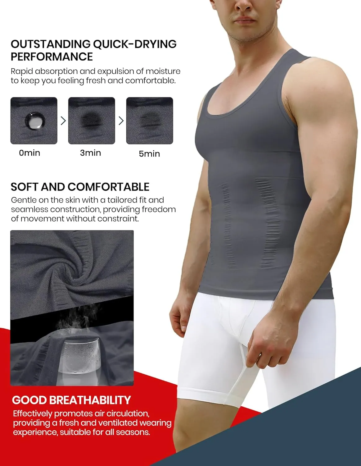 1/2/3 Pack Shaper Slimming Tank Top Athletic Compression Shirt with Sleeveless Undershirts for Men