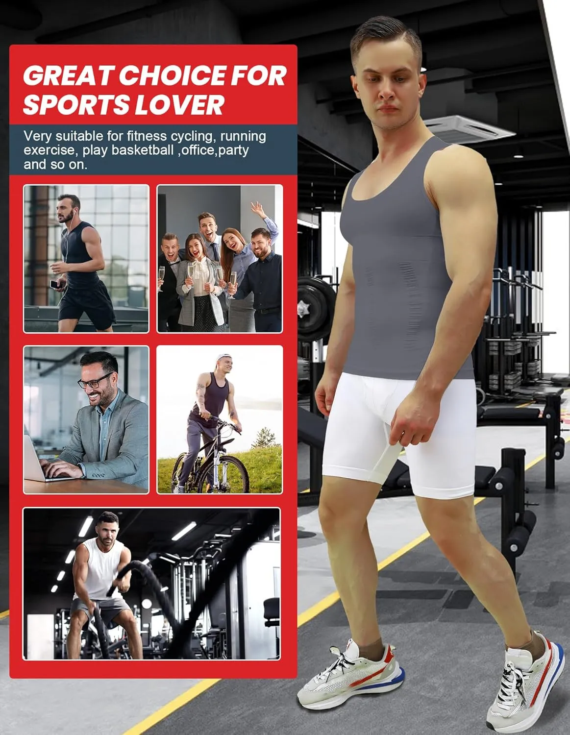 1/2/3 Pack Shaper Slimming Tank Top Athletic Compression Shirt with Sleeveless Undershirts for Men