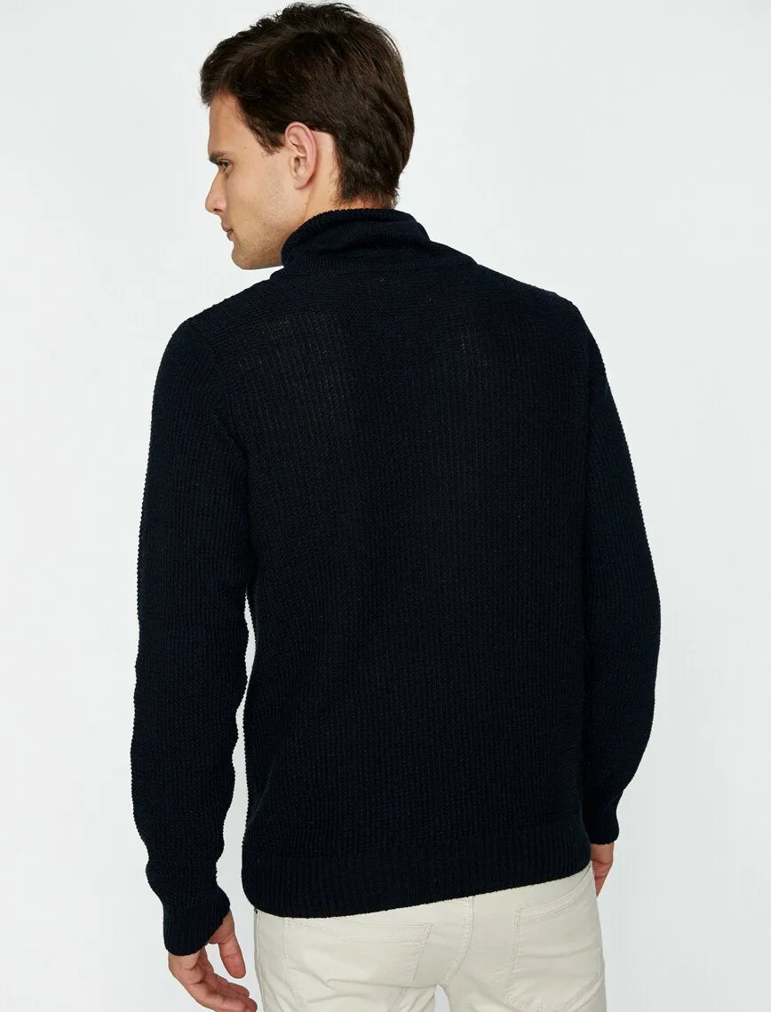 17360 Navy High Neck Patterned Jumper