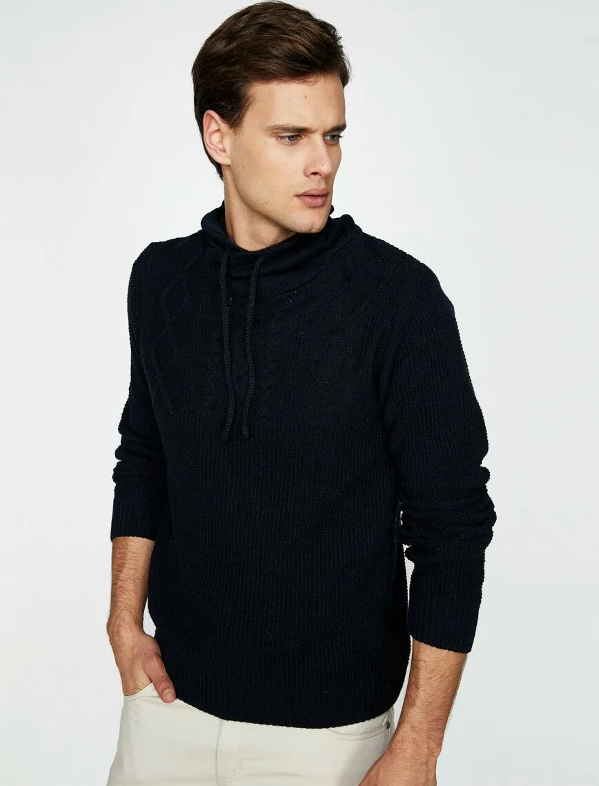 17360 Navy High Neck Patterned Jumper
