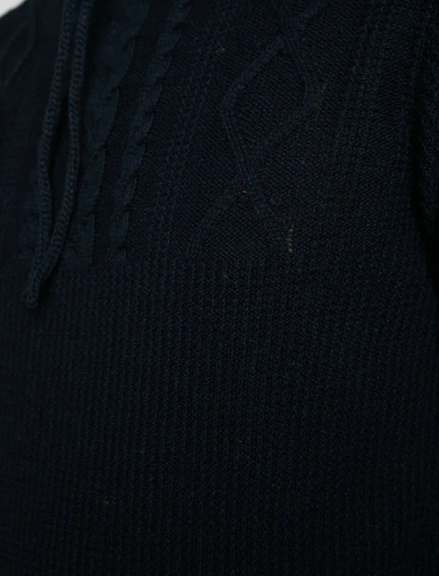 17360 Navy High Neck Patterned Jumper