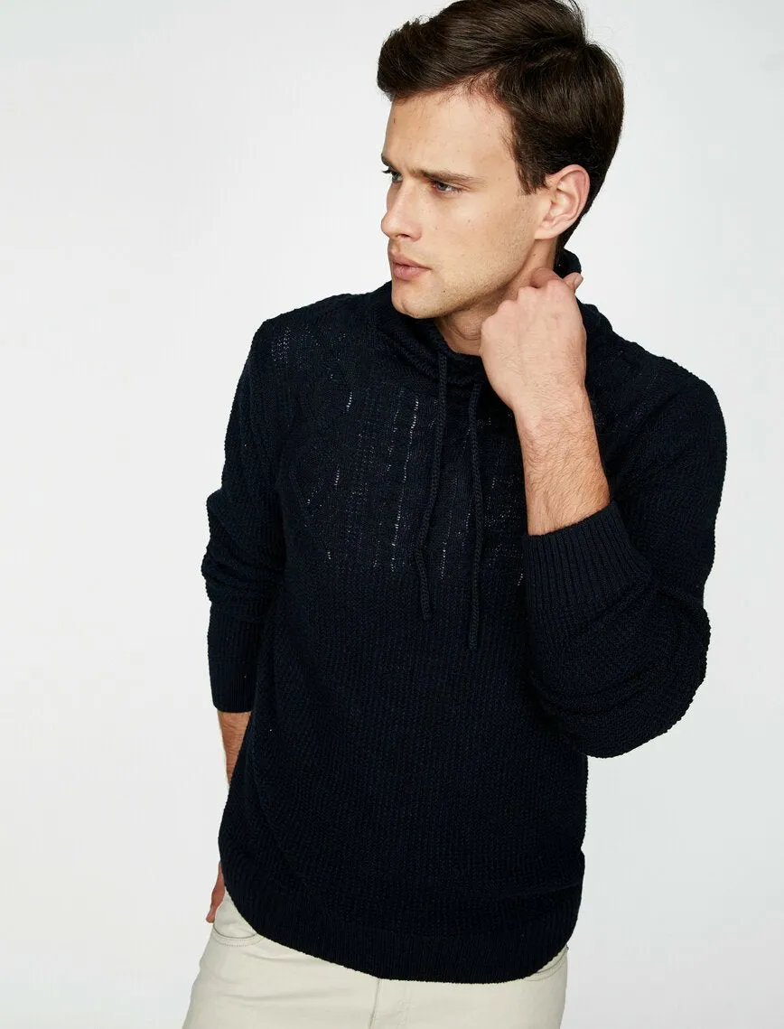 17360 Navy High Neck Patterned Jumper
