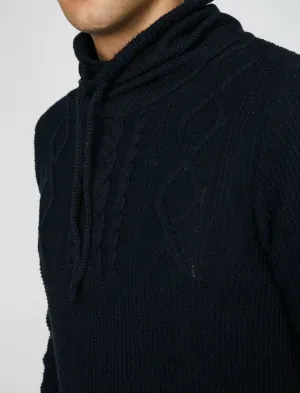 17360 Navy High Neck Patterned Jumper