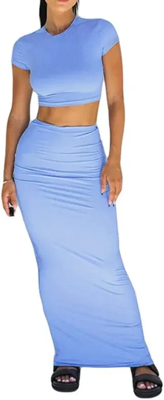 2 Piece Maxi Skirt Set for Women Slim Fit Sleeveless Tank Tops High Split Long Skirts Outfits