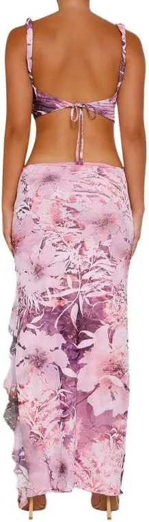 2 Piece Maxi Skirt Set for Women Slim Fit Sleeveless Tank Tops High Split Long Skirts Outfits