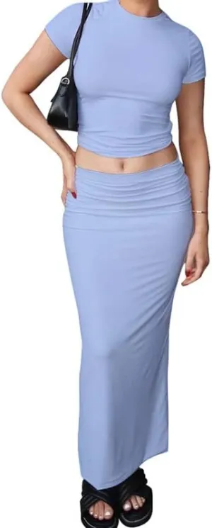 2 Piece Maxi Skirt Set for Women Slim Fit Sleeveless Tank Tops High Split Long Skirts Outfits