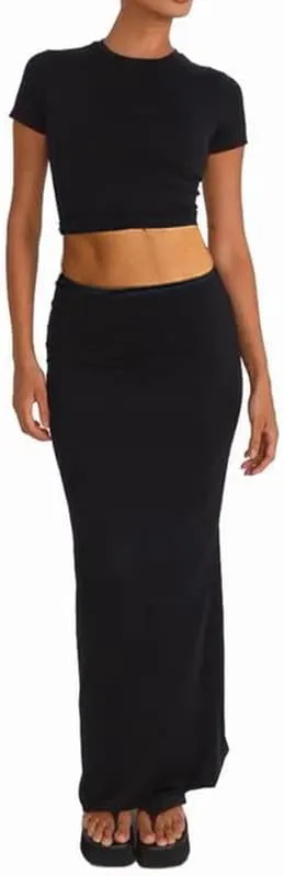 2 Piece Maxi Skirt Set for Women Slim Fit Sleeveless Tank Tops High Split Long Skirts Outfits