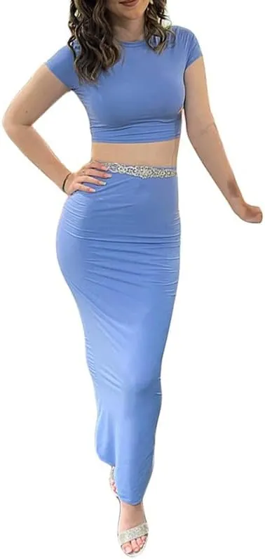 2 Piece Maxi Skirt Set for Women Slim Fit Sleeveless Tank Tops High Split Long Skirts Outfits