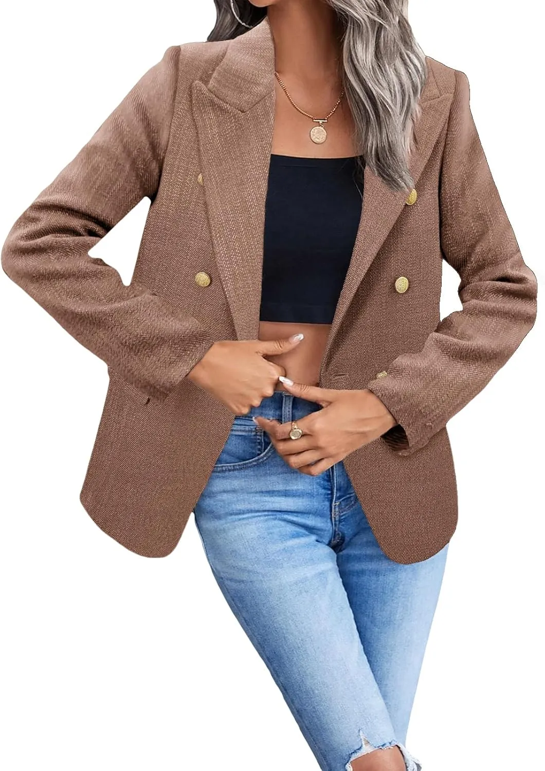 2025 Women's Spring Tweed Blazer Jacket Plaid Fully-Lined Fashion Business Casual Lapel Elegant Coat with Pockets