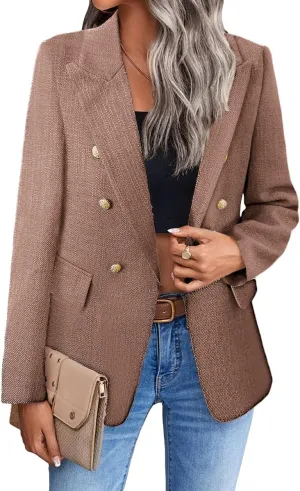 2025 Women's Spring Tweed Blazer Jacket Plaid Fully-Lined Fashion Business Casual Lapel Elegant Coat with Pockets
