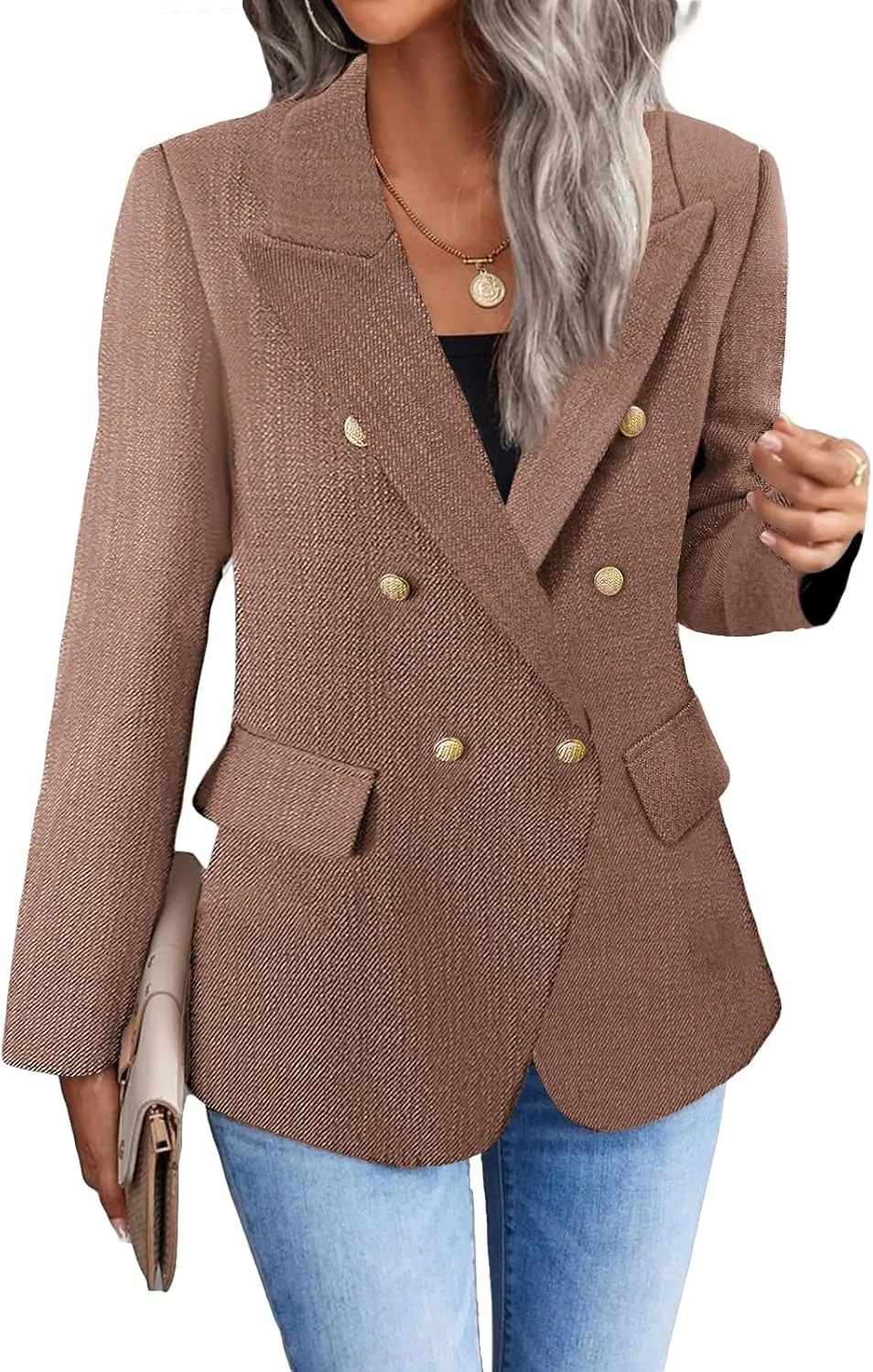 2025 Women's Spring Tweed Blazer Jacket Plaid Fully-Lined Fashion Business Casual Lapel Elegant Coat with Pockets