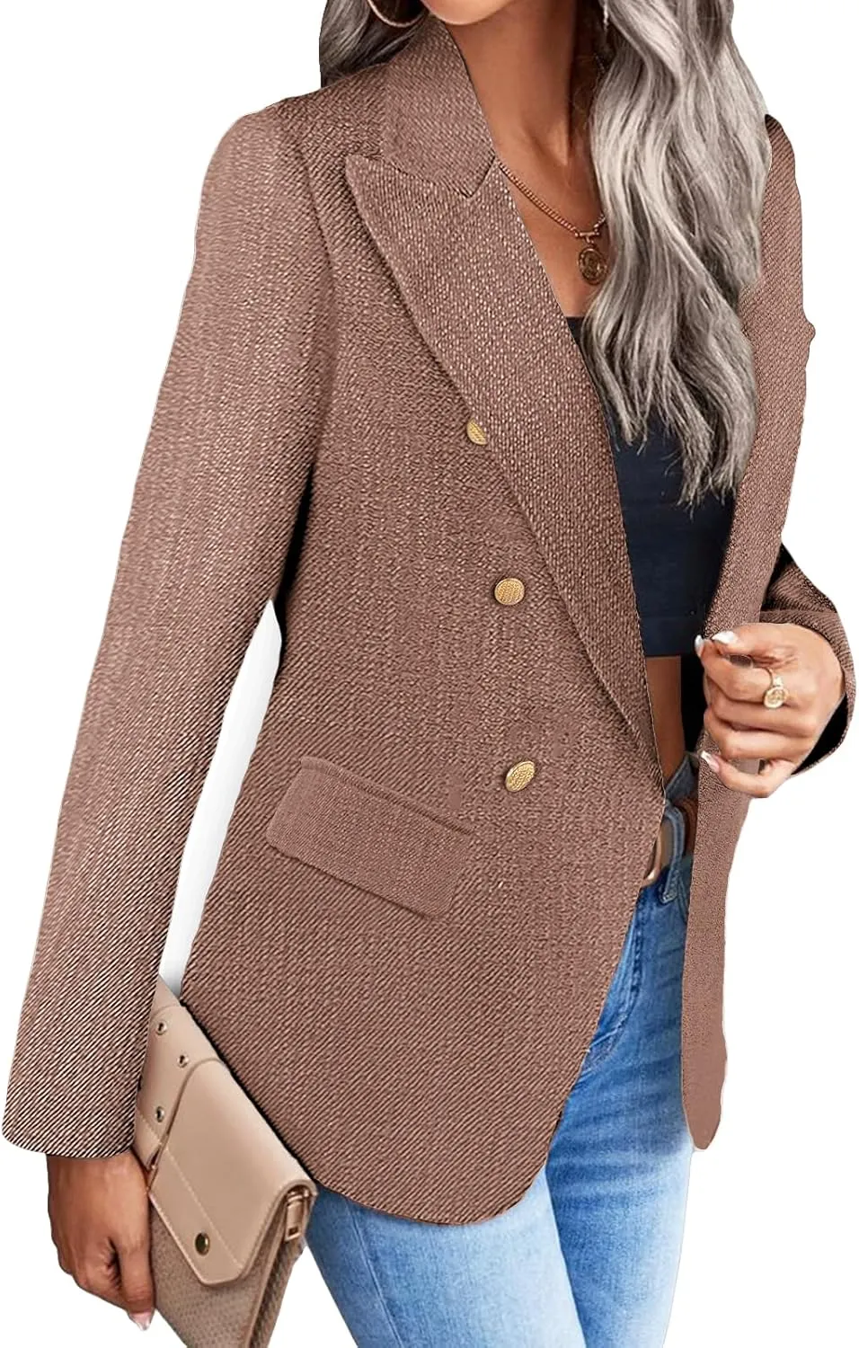 2025 Women's Spring Tweed Blazer Jacket Plaid Fully-Lined Fashion Business Casual Lapel Elegant Coat with Pockets
