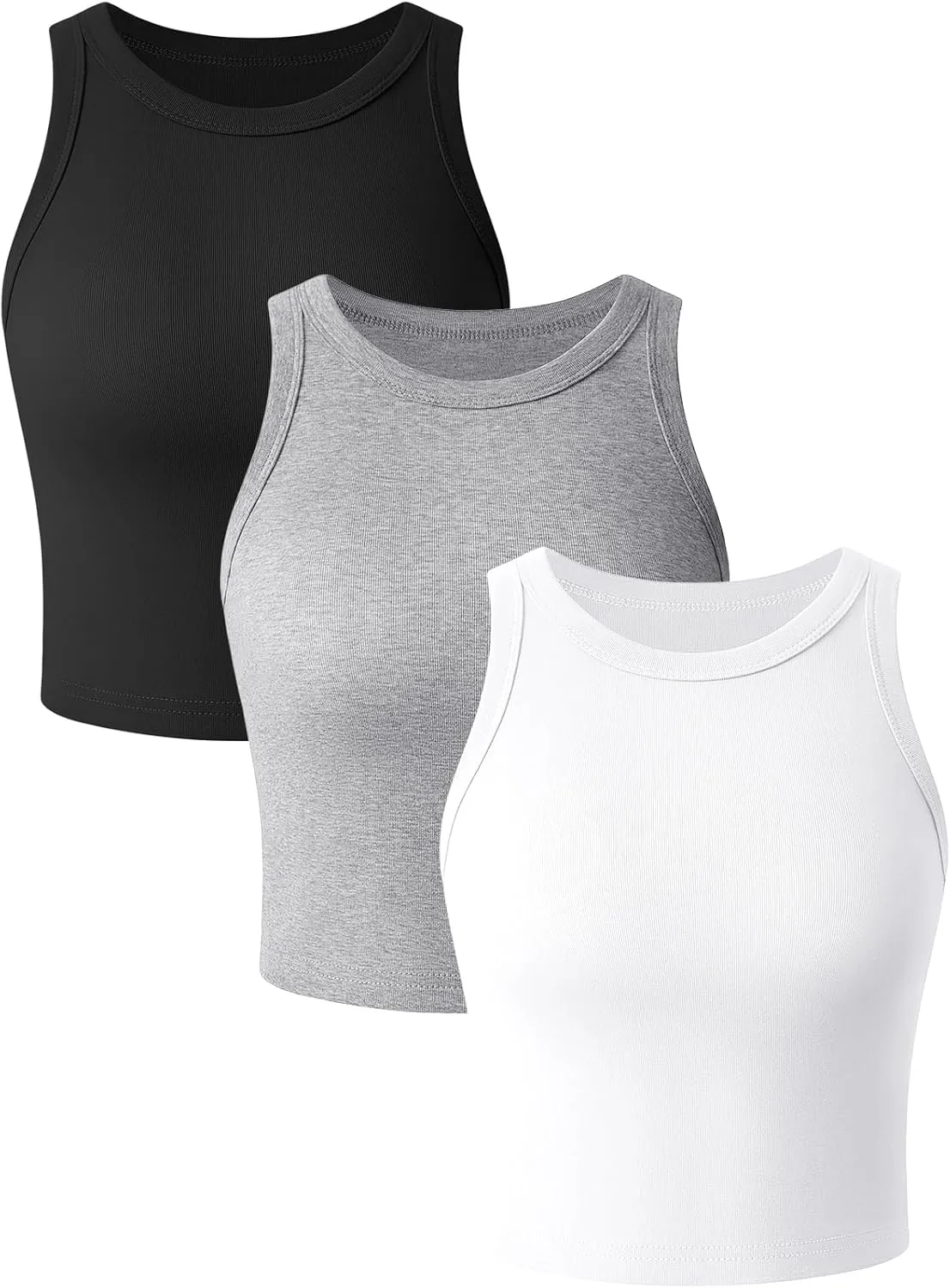 3 Pack Women Sleeveless High Neck Tank Tops Casual Basic Cotton Crop Tops Slim Fit Shirts for Women