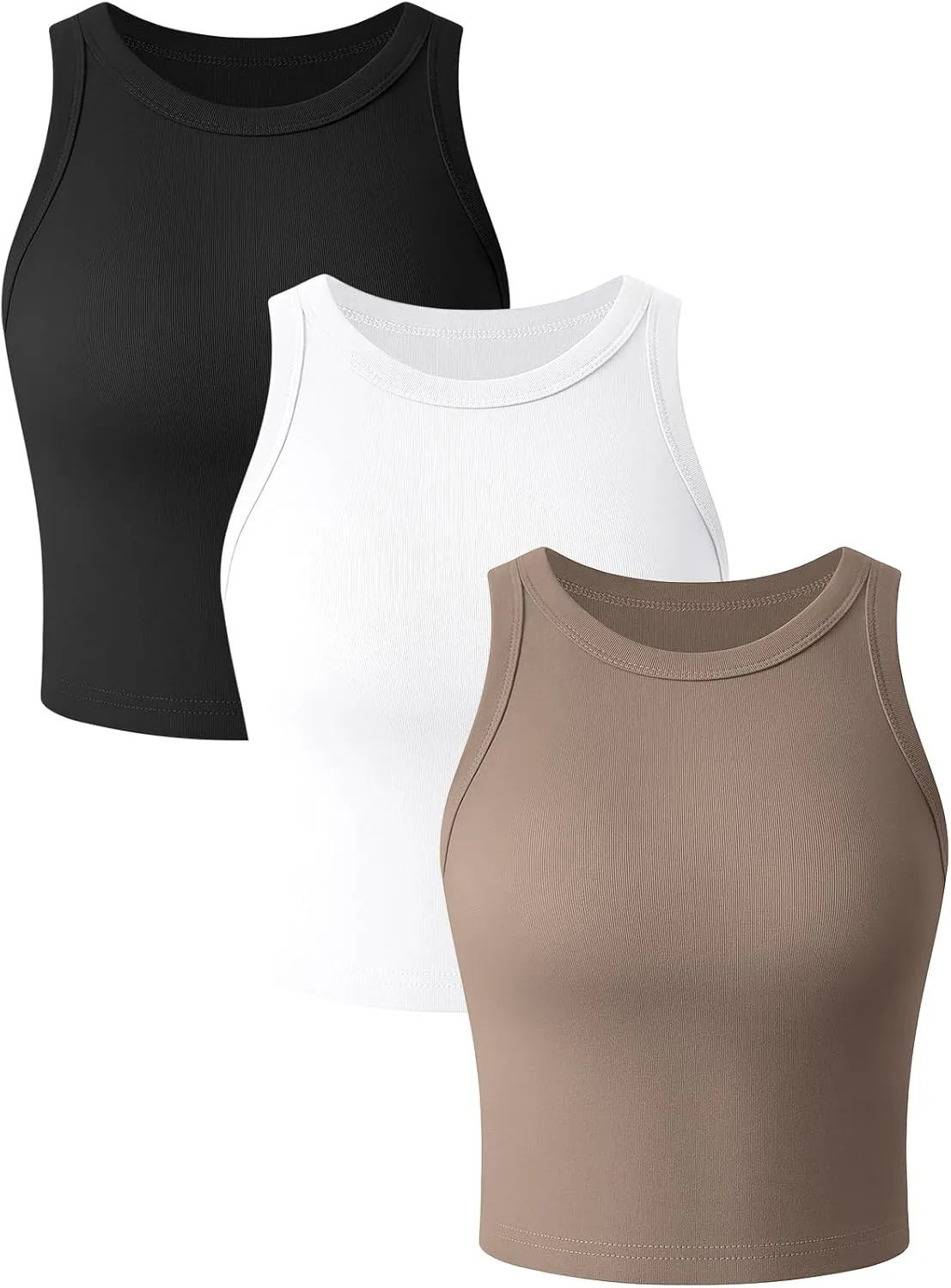 3 Pack Women Sleeveless High Neck Tank Tops Casual Basic Cotton Crop Tops Slim Fit Shirts for Women