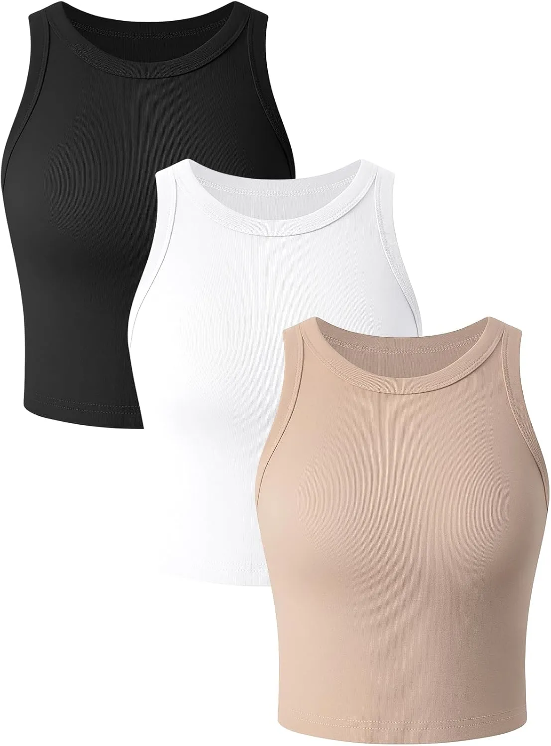 3 Pack Women Sleeveless High Neck Tank Tops Casual Basic Cotton Crop Tops Slim Fit Shirts for Women