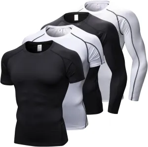 4 Pack Men's Compression Shirts Men Long/Short Sleeve Athletic Workout Tops Gym Undershirts Active Sports Baselayers