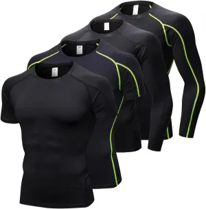 4 Pack Men's Compression Shirts Men Long/Short Sleeve Athletic Workout Tops Gym Undershirts Active Sports Baselayers