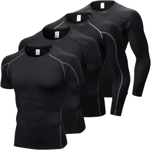 4 Pack Men's Compression Shirts Men Long/Short Sleeve Athletic Workout Tops Gym Undershirts Active Sports Baselayers