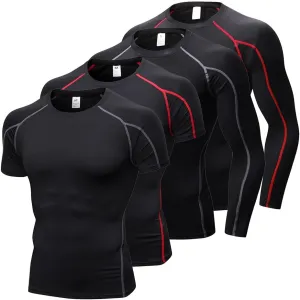 4 Pack Men's Compression Shirts Men Long/Short Sleeve Athletic Workout Tops Gym Undershirts Active Sports Baselayers
