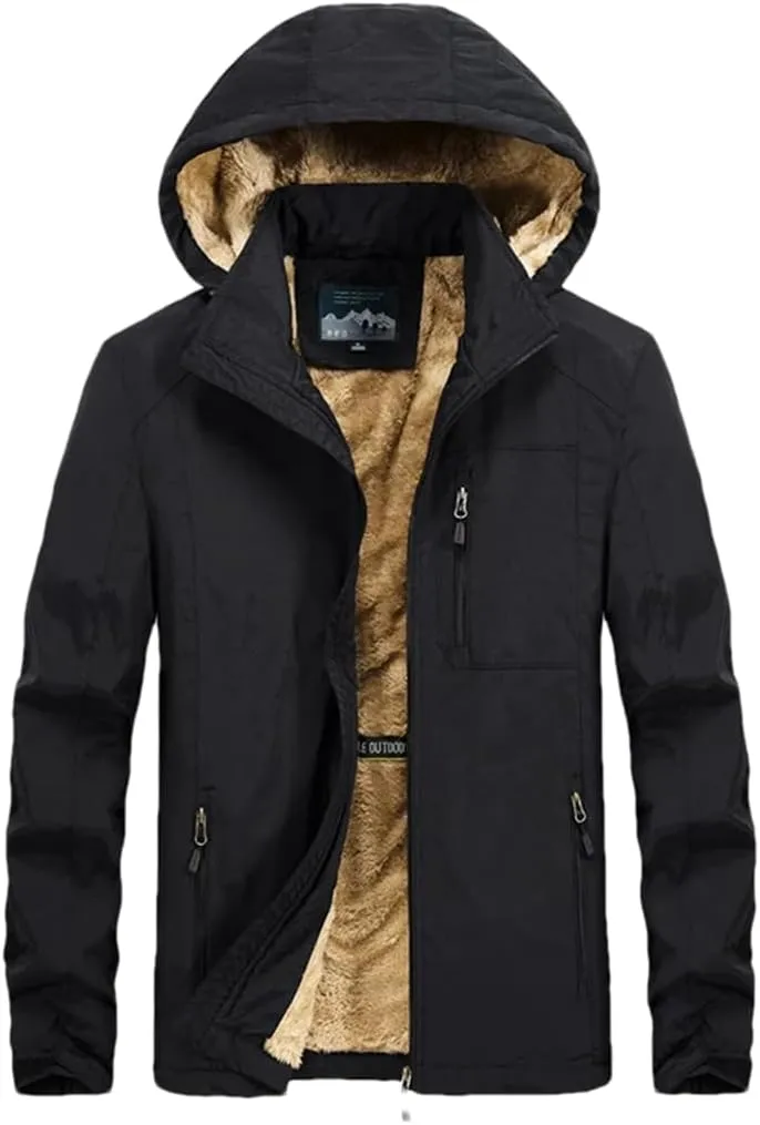 Adhdyuud Men Casual Warm Parkas Windbreaker Winter Bomber Jacket Detachable Hat Hooded Cotton-Padded Coats