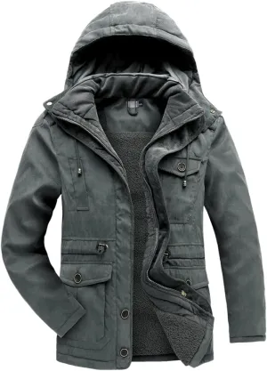 Adhdyuud Men's Cashmere Fleece Coats Winter Outdoor Military Cotton-Padded Hooded Thicken Warm Parkas Jacket