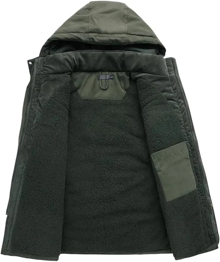 Adhdyuud Men's Thicken Hooded Parkas Cashmere Fleece Coats Winter Outdoor Military Warm Cotton-Padded Jacket