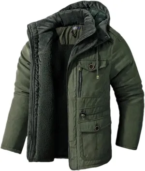 Adhdyuud Men's Thicken Hooded Parkas Cashmere Fleece Coats Winter Outdoor Military Warm Cotton-Padded Jacket