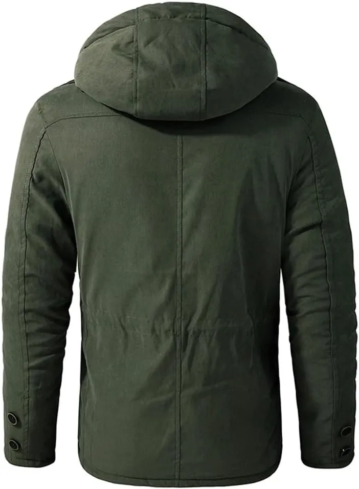 Adhdyuud Men's Thicken Hooded Parkas Cashmere Fleece Coats Winter Outdoor Military Warm Cotton-Padded Jacket