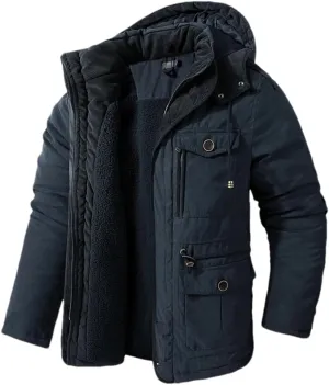 Adhdyuud Men's Thicken Hooded Parkas Cashmere Fleece Coats Winter Outdoor Military Warm Cotton-Padded Jacket
