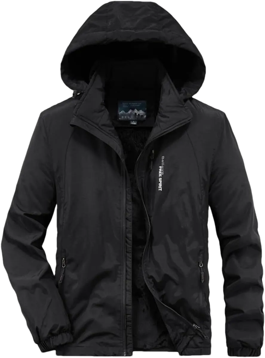 Adhdyuud Men's Winter Thick Warm Fleece Army Military Jacket Hooded Casual Cotton-Padded Parkas Coats