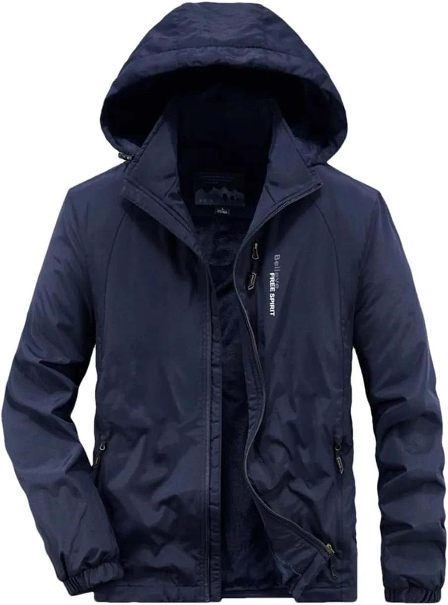 Adhdyuud Men's Winter Thick Warm Fleece Army Military Jacket Hooded Casual Cotton-Padded Parkas Coats