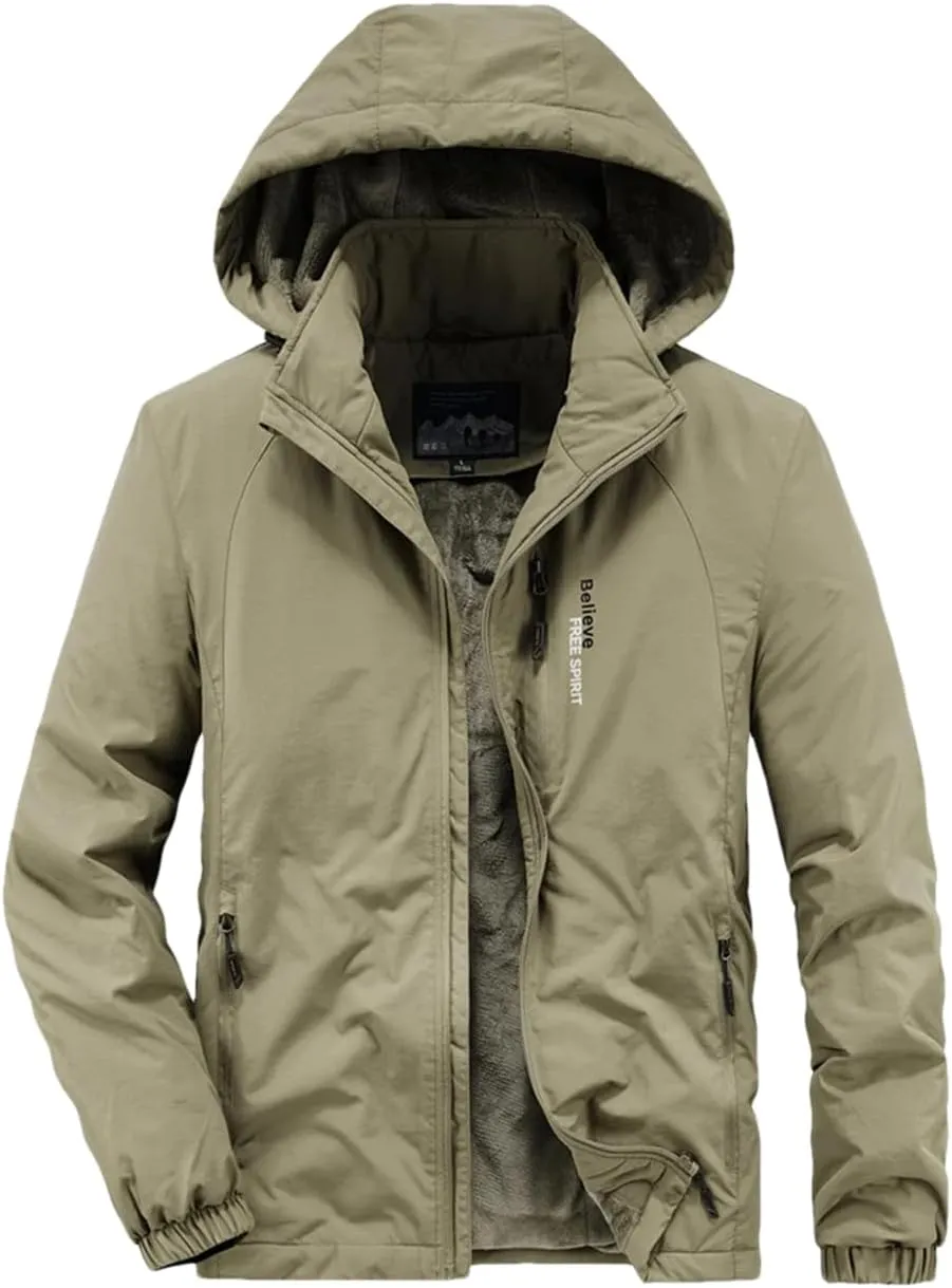 Adhdyuud Men's Winter Thick Warm Fleece Army Military Jacket Hooded Casual Cotton-Padded Parkas Coats