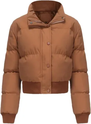 Adhdyuud Turtleneck Zipper Warm Cotton Padded Coats Womens Short Long Sleeve Short Cotton Jacket