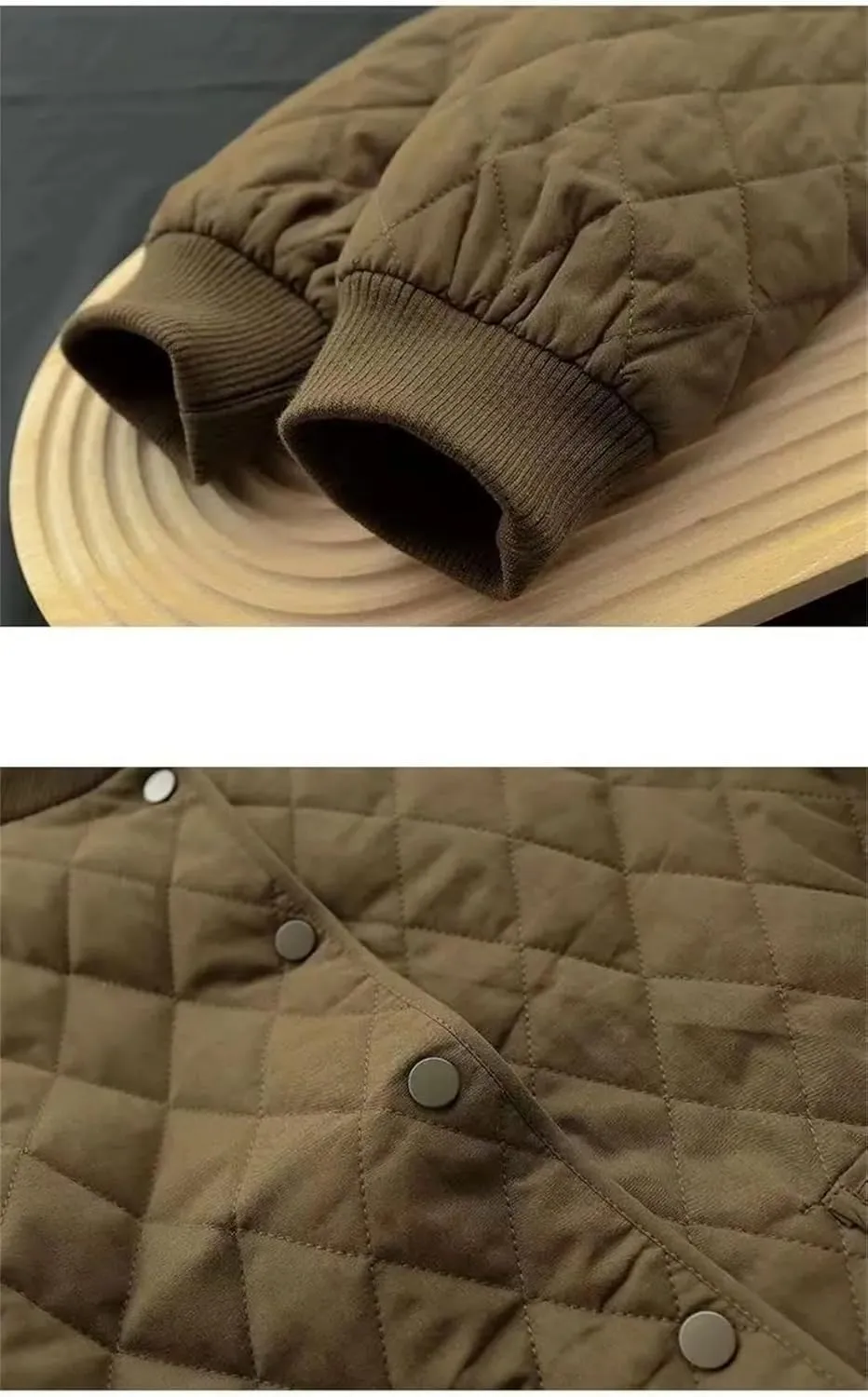 Adhdyuud Women Crewneck Thin Quilted Coats Rhombus Lightweight Short Jacket Solid Cotton Padded Coat