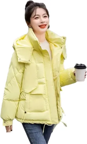 Adhdyuud Women Solid With Pocket Cotton Padded Coats Warm Casual Hooded Zippers Office Outwear