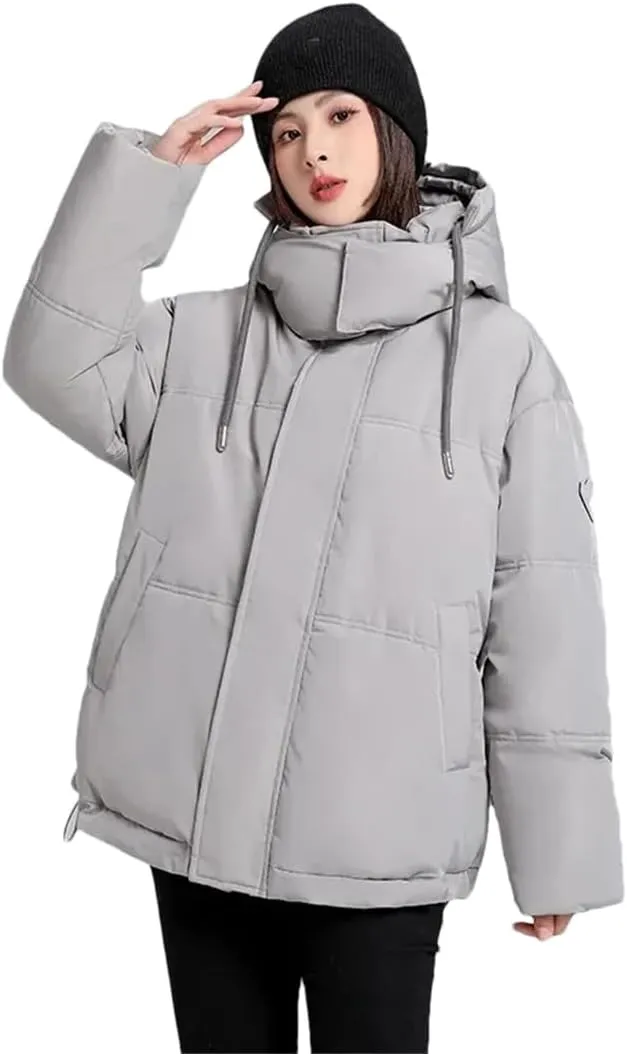 Adhdyuud Womens Casual Hooded Cotton Padded Coats With Pocket Zipper Winter Thicken Warm Jacket