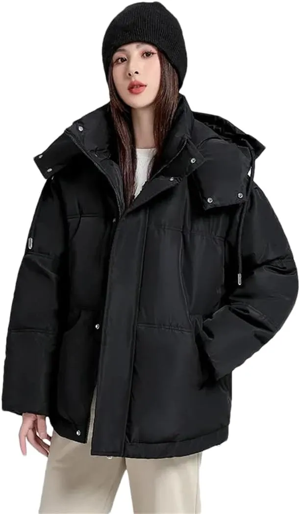 Adhdyuud Womens Casual Hooded Cotton Padded Coats With Pocket Zipper Winter Thicken Warm Jacket