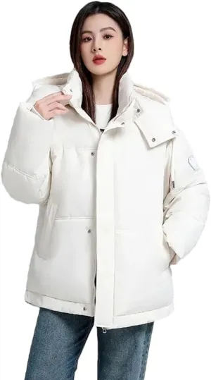 Adhdyuud Womens Casual Hooded Cotton Padded Coats With Pocket Zipper Winter Thicken Warm Jacket