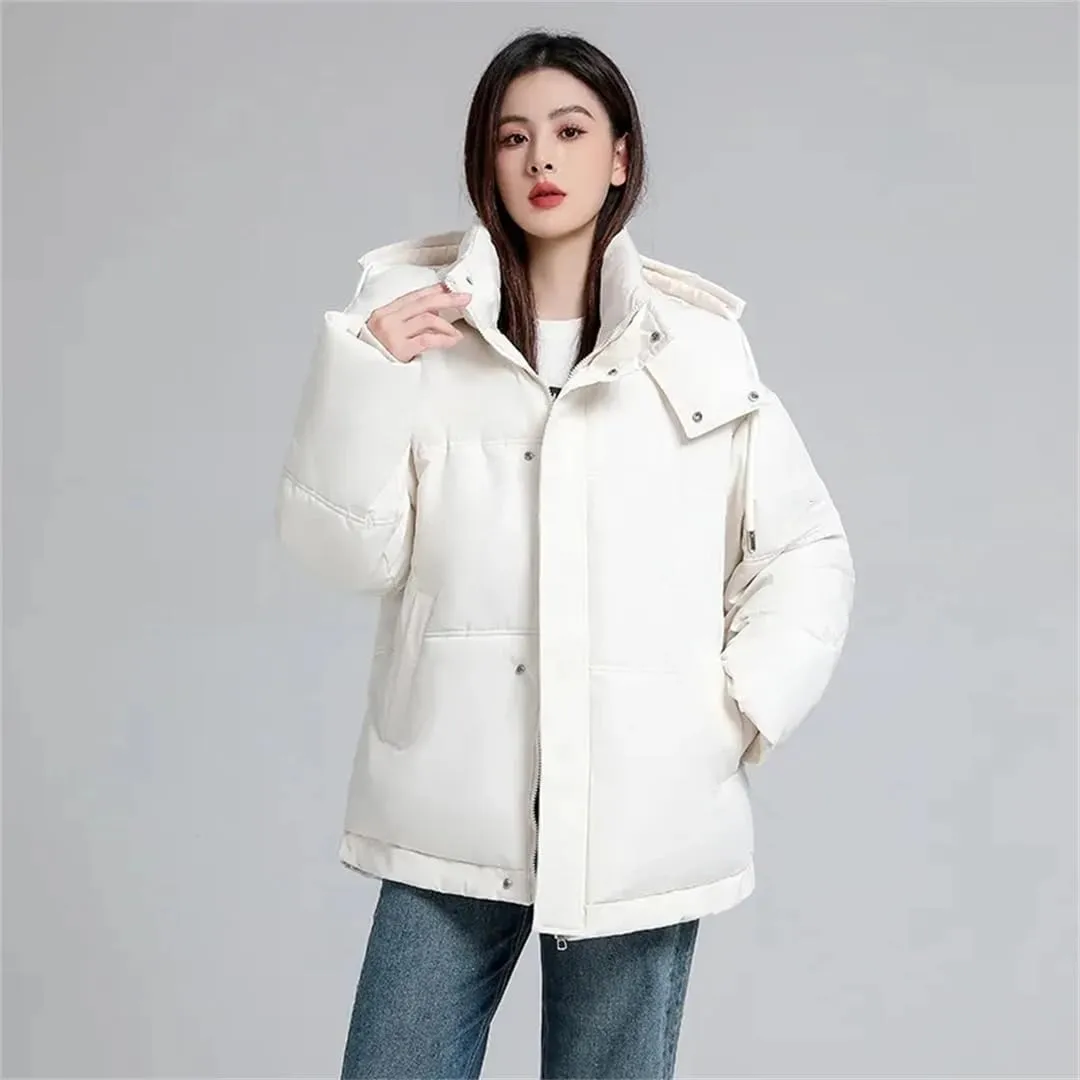Adhdyuud Womens Casual Hooded Cotton Padded Coats With Pocket Zipper Winter Thicken Warm Jacket