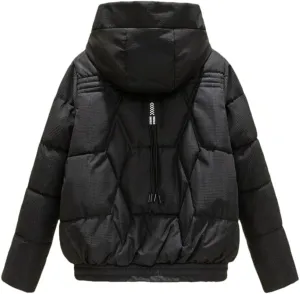 Adhdyuud Womens Casual Solid Zipper Cotton Padded Coats With Pocket Hooded Wear Student Outwear