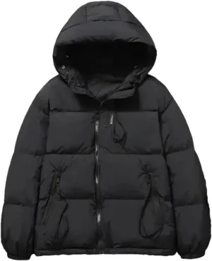 Adhdyuud Womens Solid Casual Cotton Padded Coats Student Zipper Hooded Outwear Winter