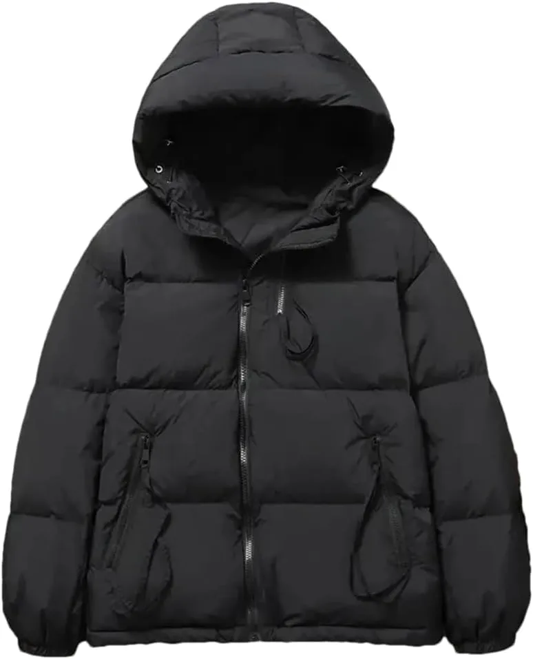 Adhdyuud Womens Solid Casual Cotton Padded Coats Student Zipper Hooded Outwear Winter
