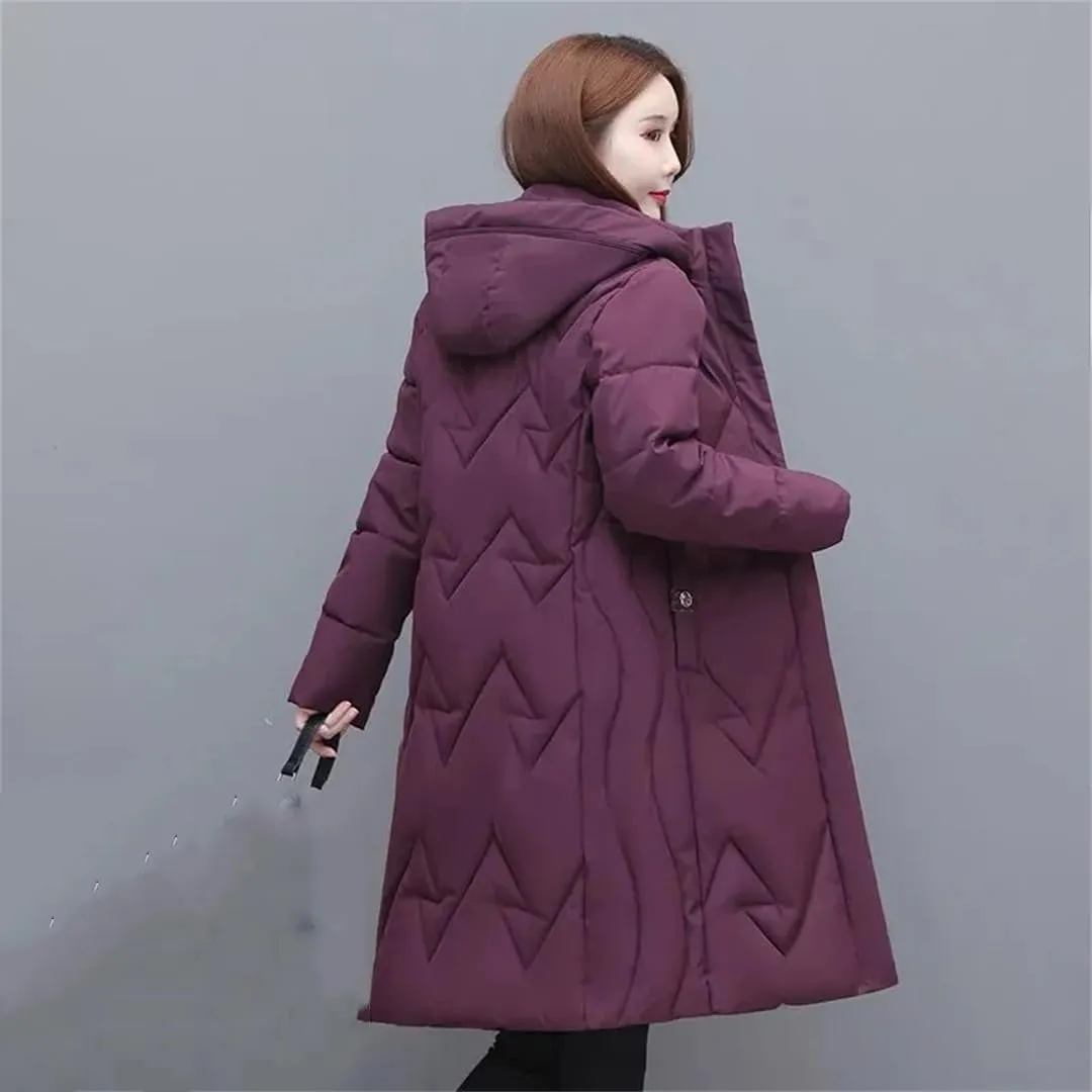 Adhdyuud Womens Solid Hooded Cotton Padded Long Coats With Pocket Thicken Warm Winter Overcoa