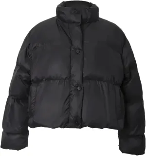 Adhdyuud Womens Solid Short Cotton Padded Coats With Pocket Standing Collar Casual Warm Jacket