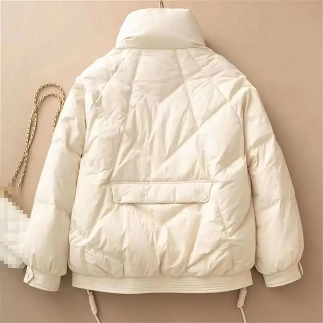 Adhdyuud Womens With Pocket Cotton Padded Coats Stand Collar Vintage Warm Zipper Outwear Winter