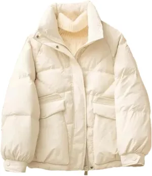 Adhdyuud Womens With Pocket Cotton Padded Coats Stand Collar Vintage Warm Zipper Outwear Winter