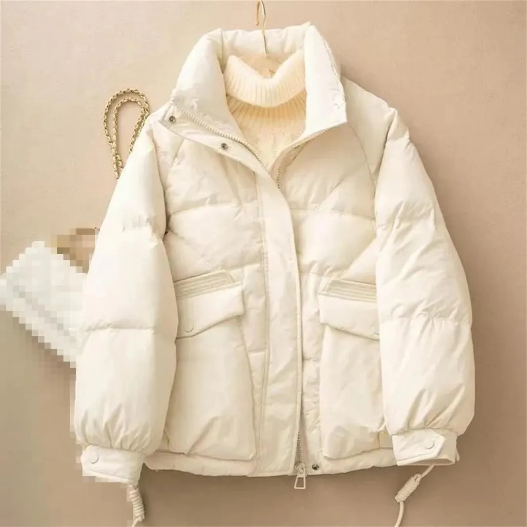 Adhdyuud Womens With Pocket Cotton Padded Coats Stand Collar Vintage Warm Zipper Outwear Winter