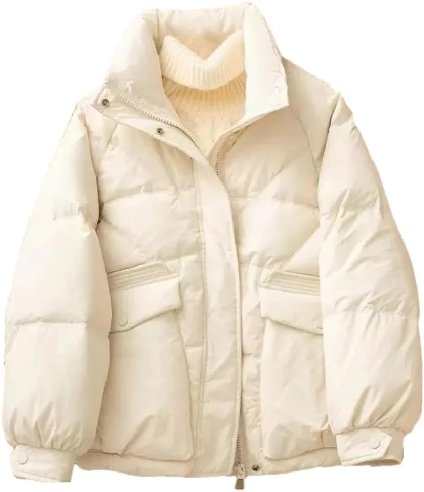 Adhdyuud Womens With Pocket Cotton Padded Coats Stand Collar Vintage Warm Zipper Outwear Winter