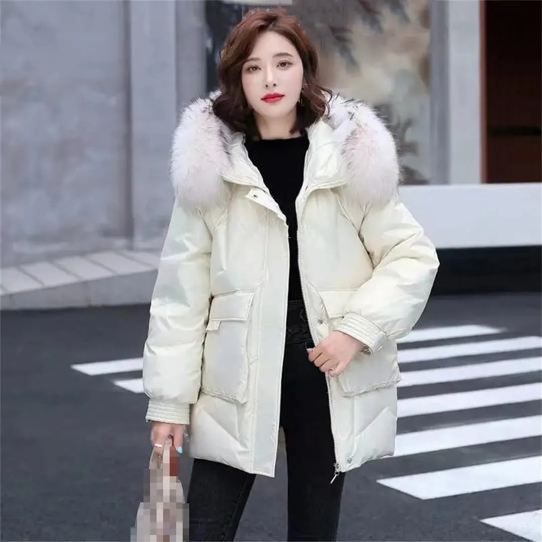 Adhdyuud Womens With Pocket Glossy Cotton Padded Coats Thicken Warm Hooded Zippers Casual Outwear