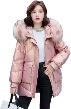 Adhdyuud Womens With Pocket Glossy Cotton Padded Coats Thicken Warm Hooded Zippers Casual Outwear
